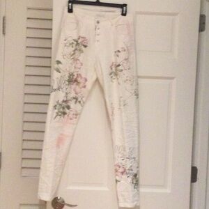 Floral Print White Skinny Pants